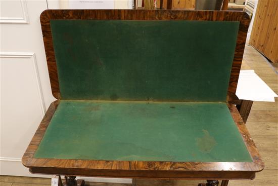 A Victorian walnut rectangular topped card table, W.98cm